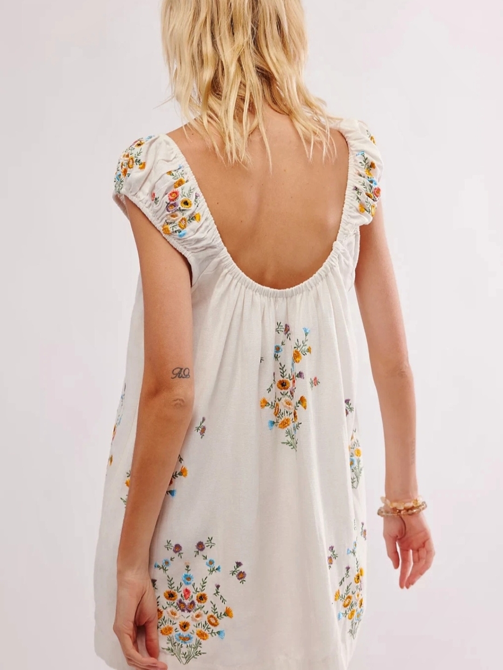 Free People White Mini Dress with Multicolor Floral Embroidery - Picture 4 of 12